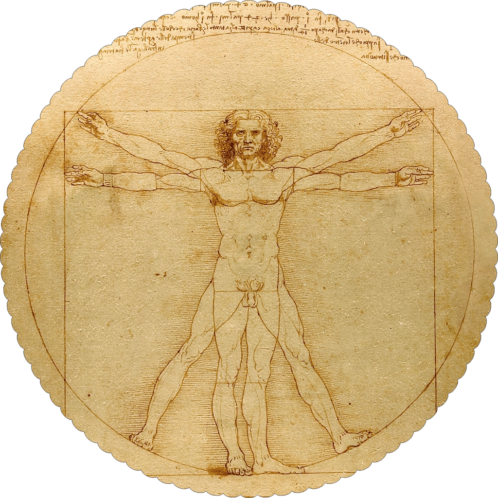Vitruvian Man by Leonardo da Vinci (63 Piece Round Mini Wooden Jigsaw Puzzle)