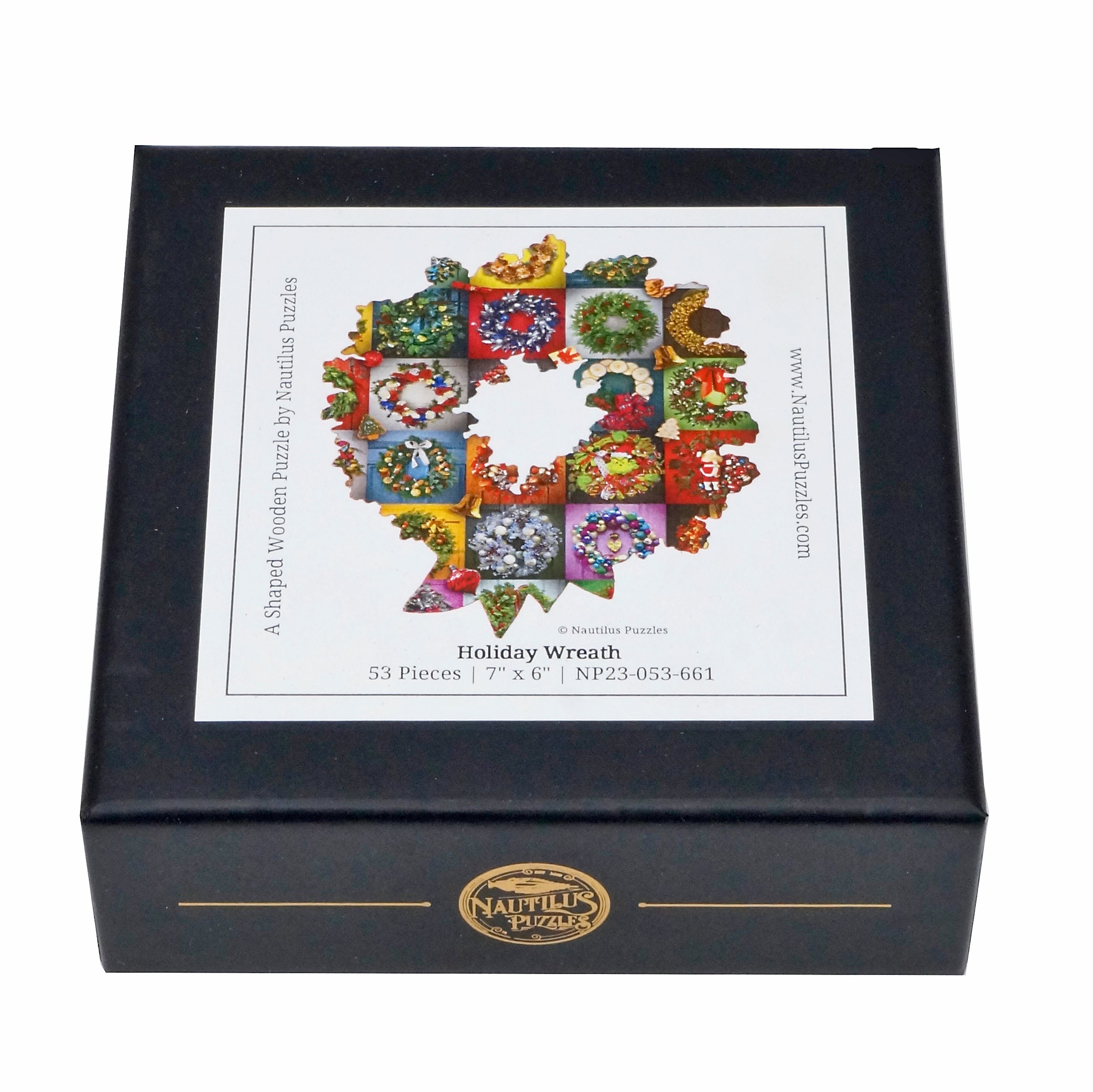 Holiday Wreath (53 Pieces) Shaped Christmas Mini Wooden Puzzle - Nautilus Puzzles - Wooden Jigsaw Puzzles For Adults