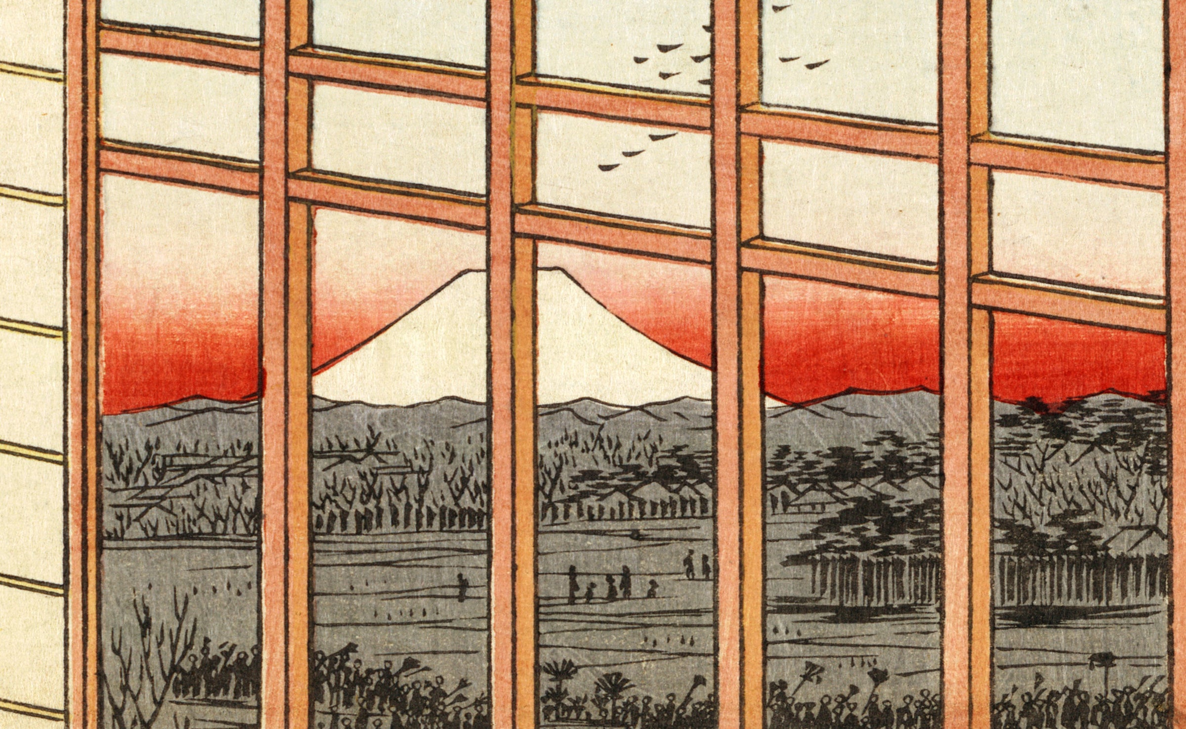 Asakusa Rice Fields (Cat in Window, Watching Mt Fuji) by Ando Hiroshige (416 Piece Wooden Jigsaw Puzzle) - Nautilus Puzzles - Wooden Jigsaw Puzzles For Adults
