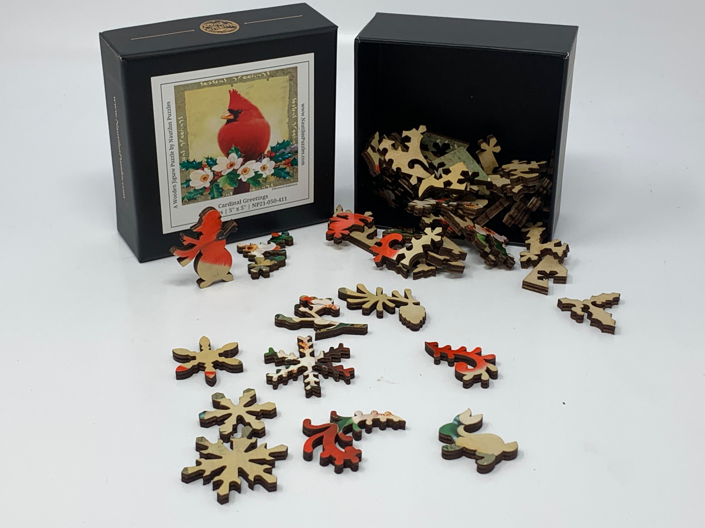 Cardinal Greetings (50 Piece Mini Christmas Wooden Jigsaw Puzzle) - Nautilus Puzzles - Wooden Jigsaw Puzzles For Adults