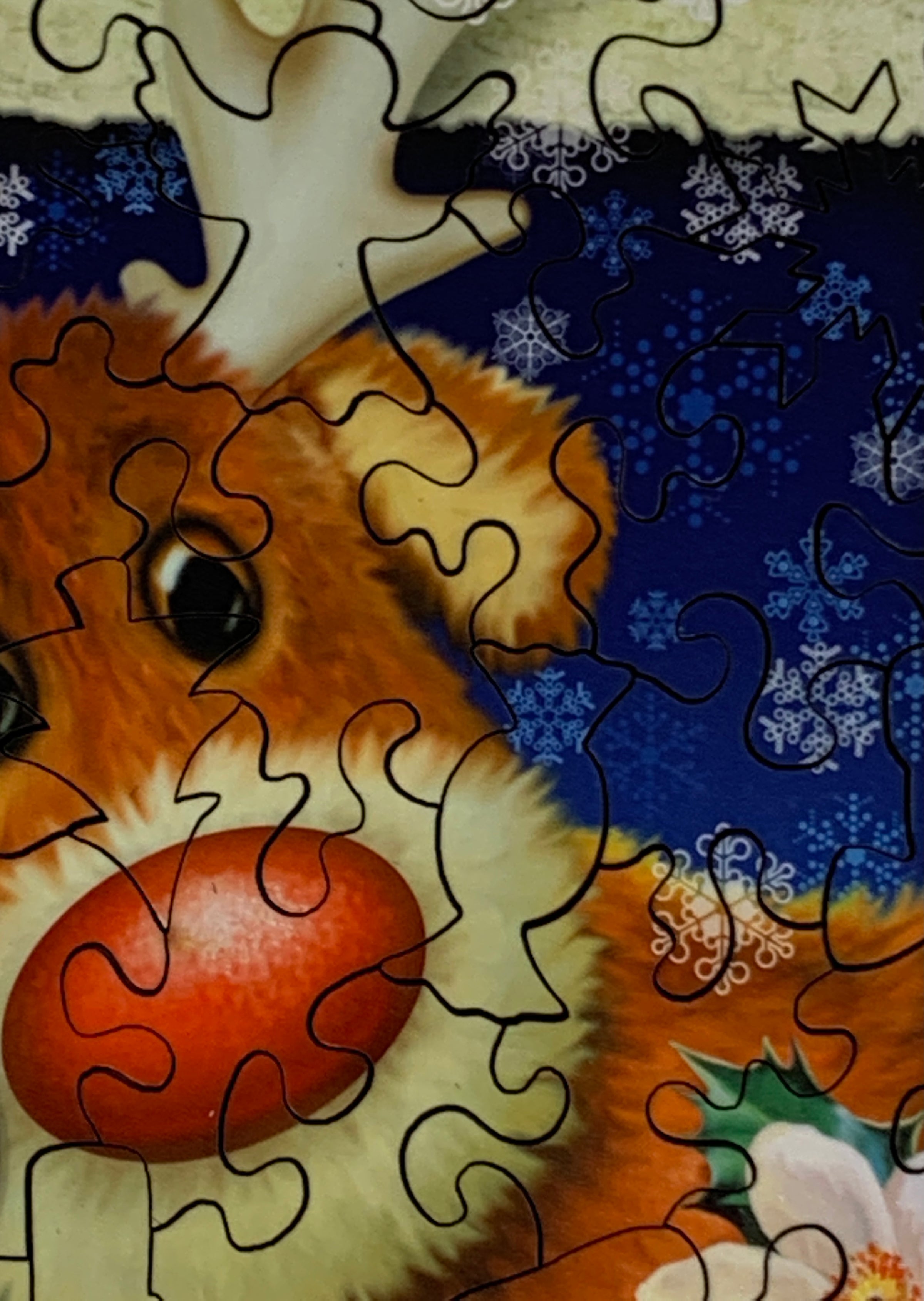 Holly Jolly Reindeer (50 Piece Mini Christmas Wooden Jigsaw Puzzle) - Nautilus Puzzles - Wooden Jigsaw Puzzles For Adults