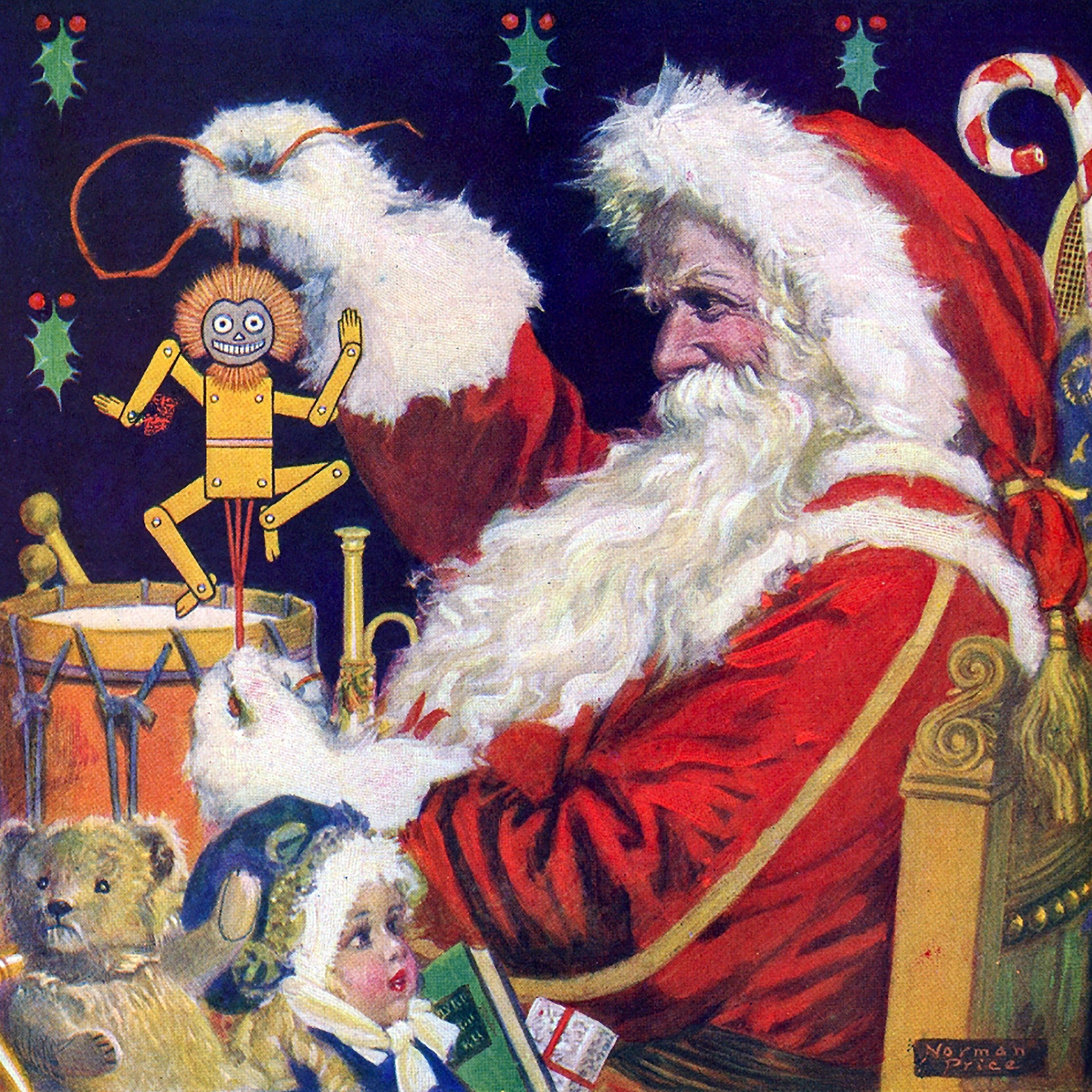 Santa Checking The Toys (248 Pieces) Christmas Wooden Jigsaw Puzzle by Norman Price - Nautilus Puzzles - Wooden Jigsaw Puzzles For Adults