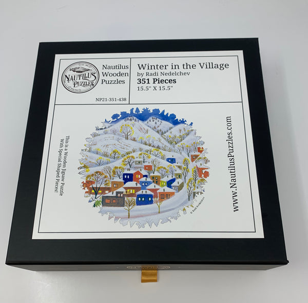 Wooden Jigsaw Puzzles For Adults - Winter deals In The Village- 351 Piece Wooden Jigsaw Puzzle Made in the USA by Nautilus Puzzles