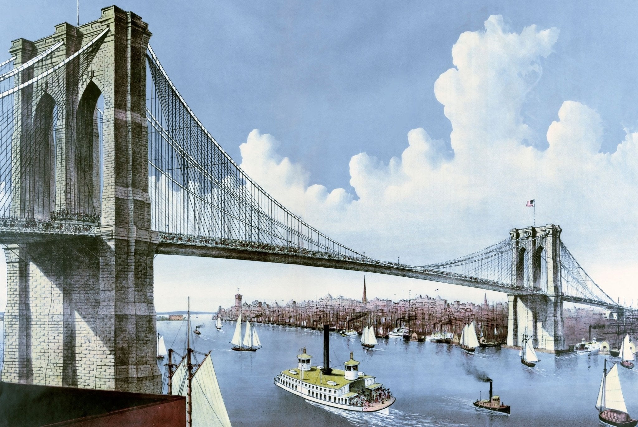 Brooklyn Bridge, 1886 (49 Piece Mini Wooden Jigsaw Puzzle