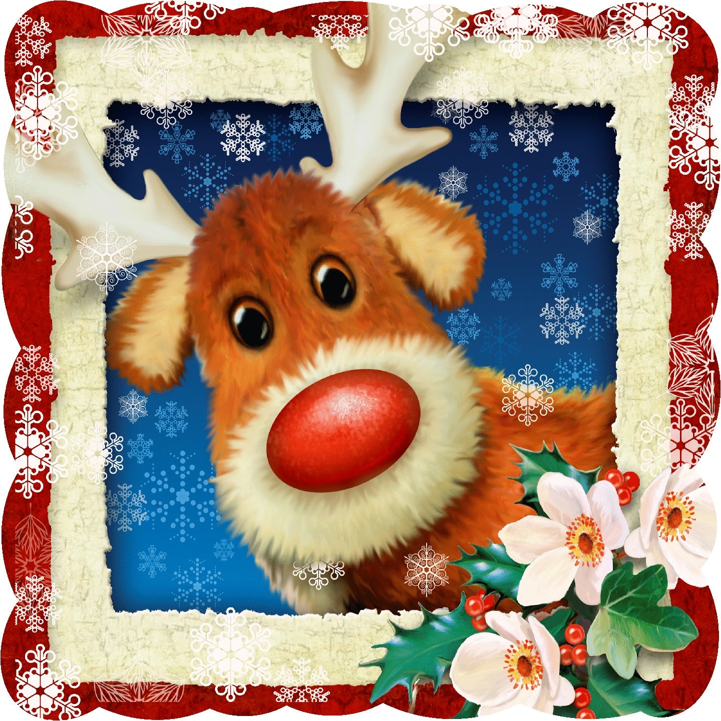 Holly Jolly Reindeer (50 Piece Mini Christmas Wooden Jigsaw Puzzle) - Nautilus Puzzles - Wooden Jigsaw Puzzles For Adults