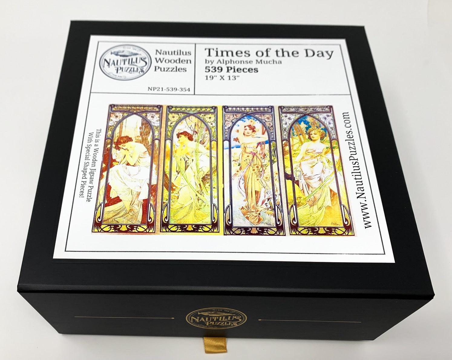 Times of the Day by Alphonse Mucha (539 Piece Wooden Jigsaw Puzzle) - Nautilus Puzzles - Wooden Jigsaw Puzzles For Adults