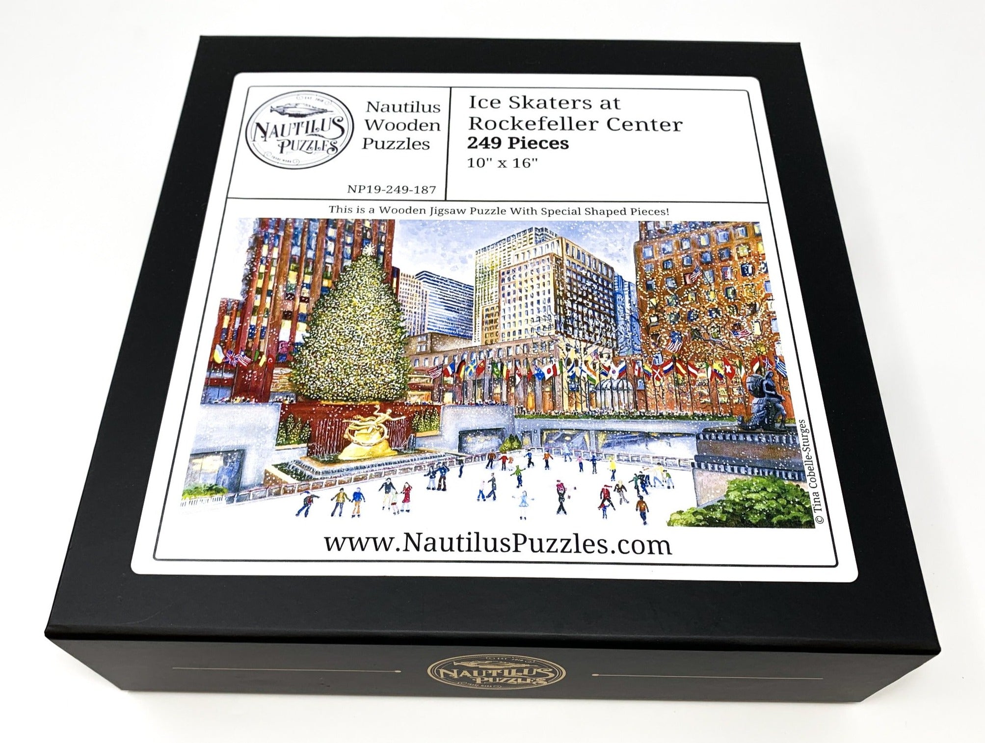 Ice Skaters at Rockefeller Center (249 Piece Wooden Christmas Puzzle) - Nautilus Puzzles - Wooden Jigsaw Puzzles For Adults