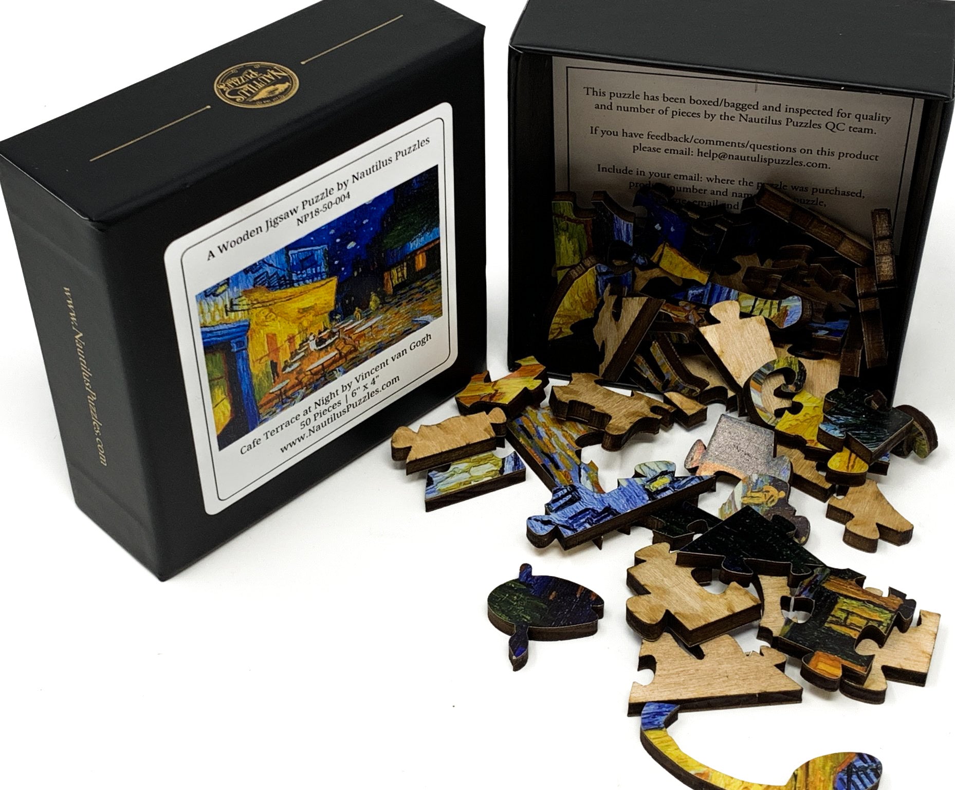 Cafe Terrace At Night, Detail by Vincent Van Gogh (50 Pieces) Mini Wooden Jigsaw Puzzle) - Nautilus Puzzles - Wooden Jigsaw Puzzles For Adults