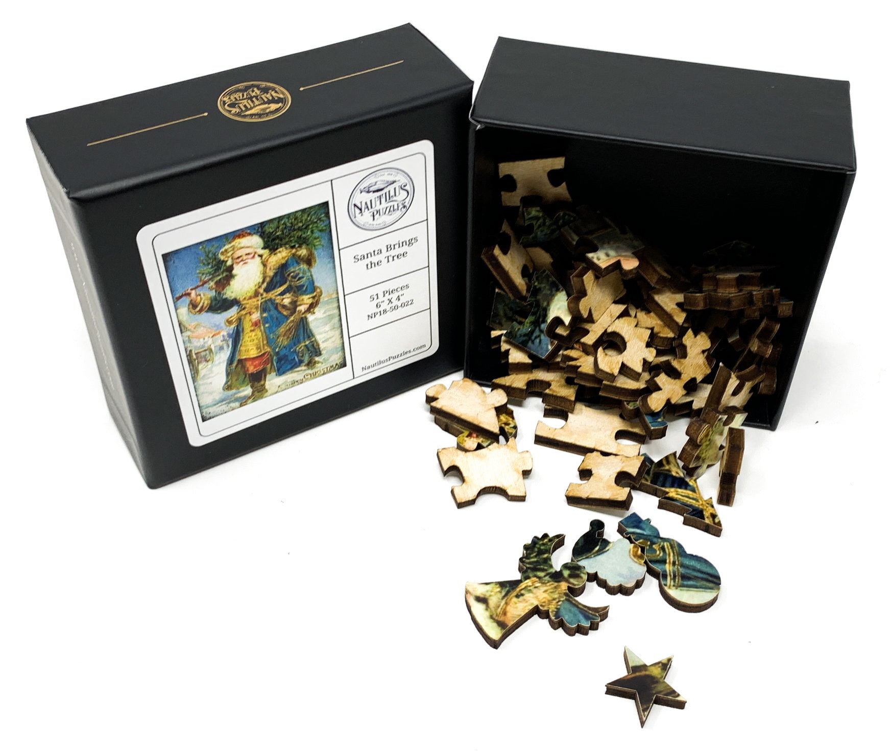 Santa Brings The Tree (Victorian Santa 1) (50 Pieces) Mini Christmas Wooden Jigsaw Puzzle - Nautilus Puzzles - Wooden Jigsaw Puzzles For Adults