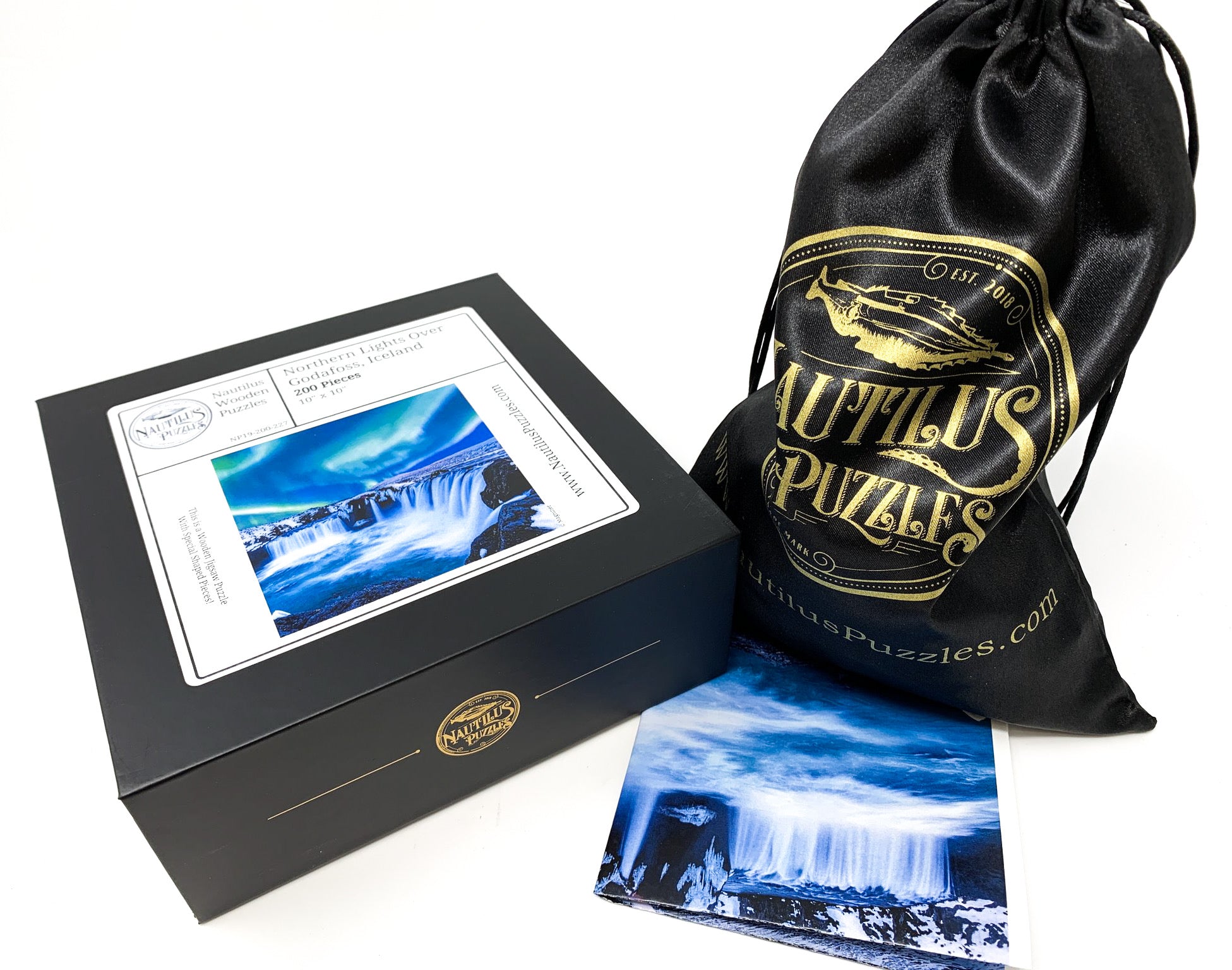 Northern Lights Over Godafoss, Iceland - 200 Piece Wooden Jigsaw Puzzle - Nautilus Puzzles - Wooden Jigsaw Puzzles For Adults