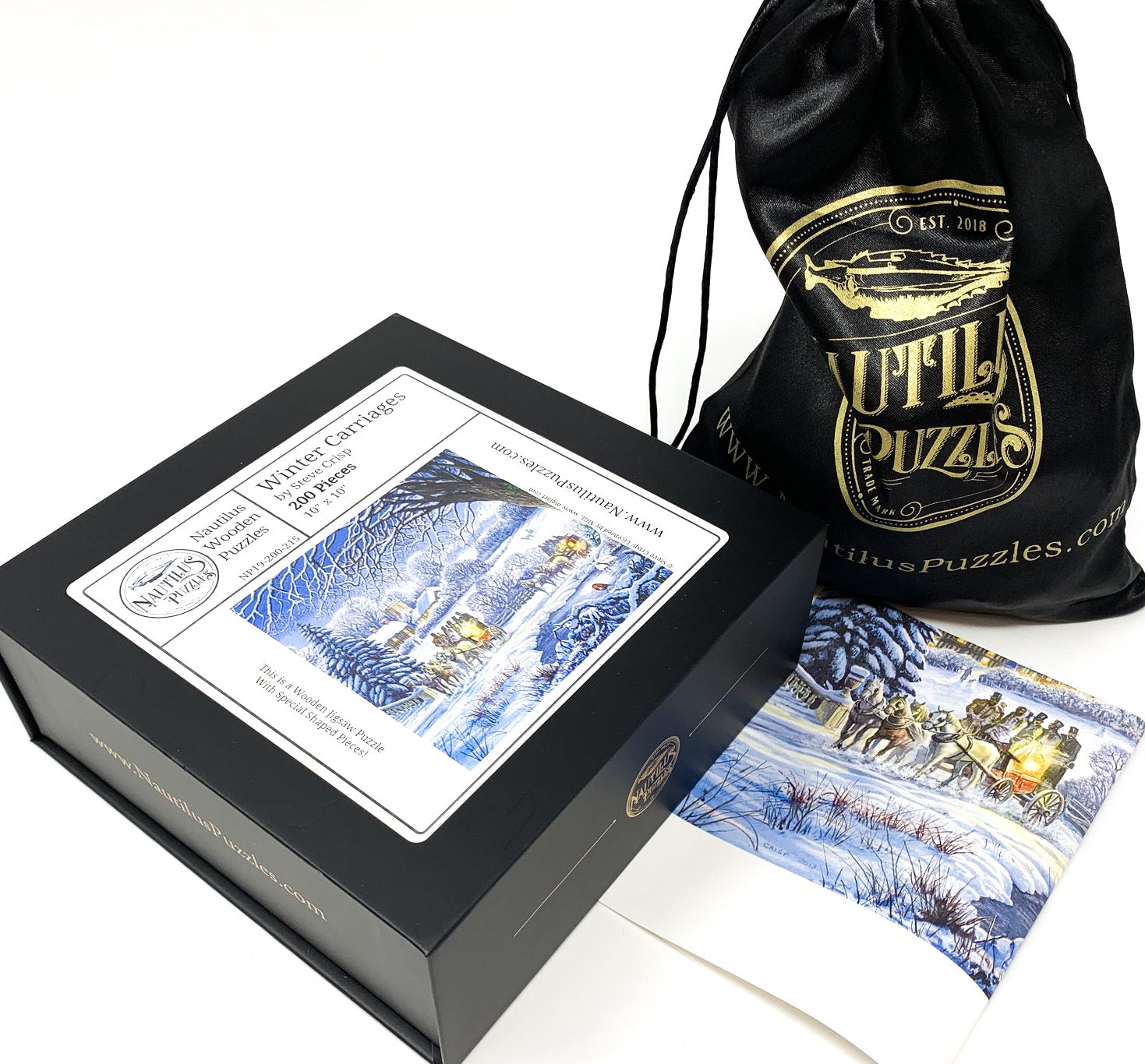 Winter Carriages - 200 Piece Winter Wooden Jigsaw Puzzle - Nautilus Puzzles - Wooden Jigsaw Puzzles For Adults