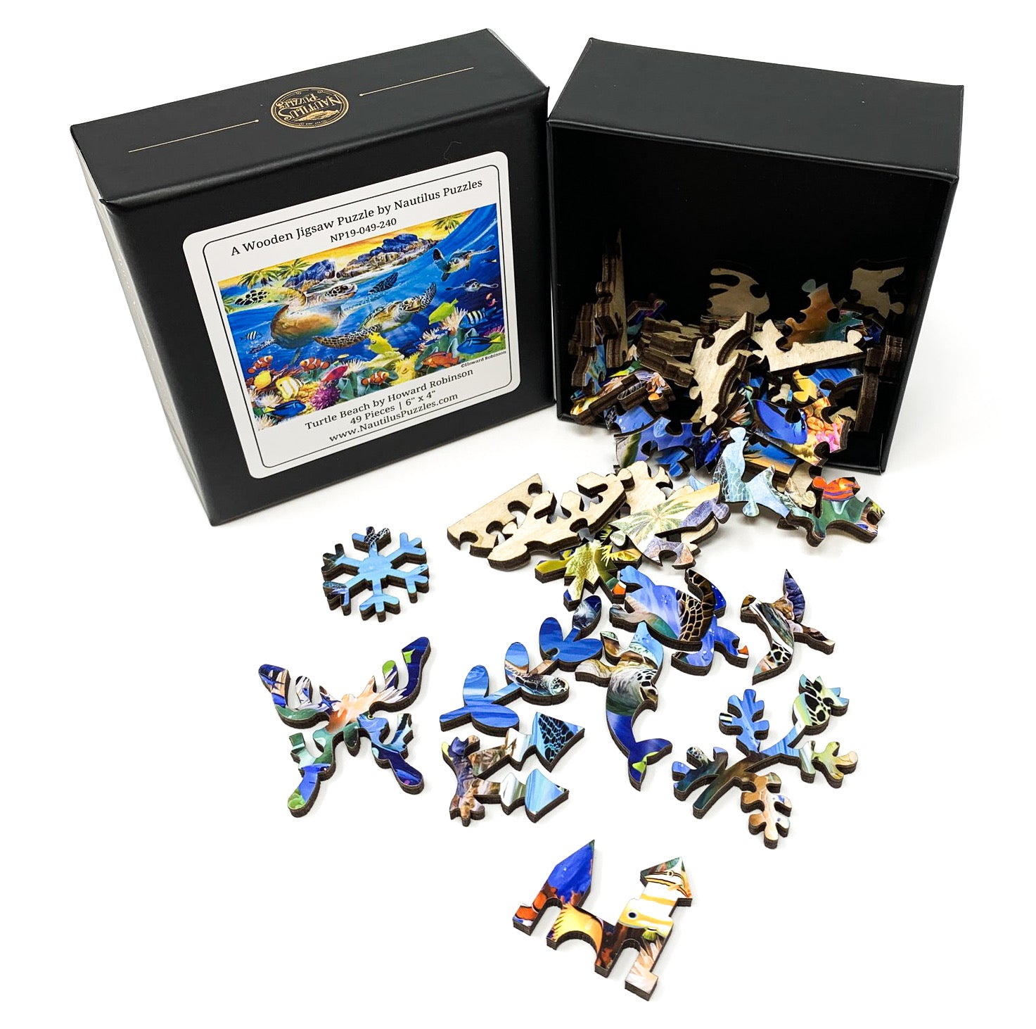 Turtle Beach (49 Piece Mini Wooden Turtle Jigsaw Puzzle) - Nautilus Puzzles - Wooden Jigsaw Puzzles For Adults