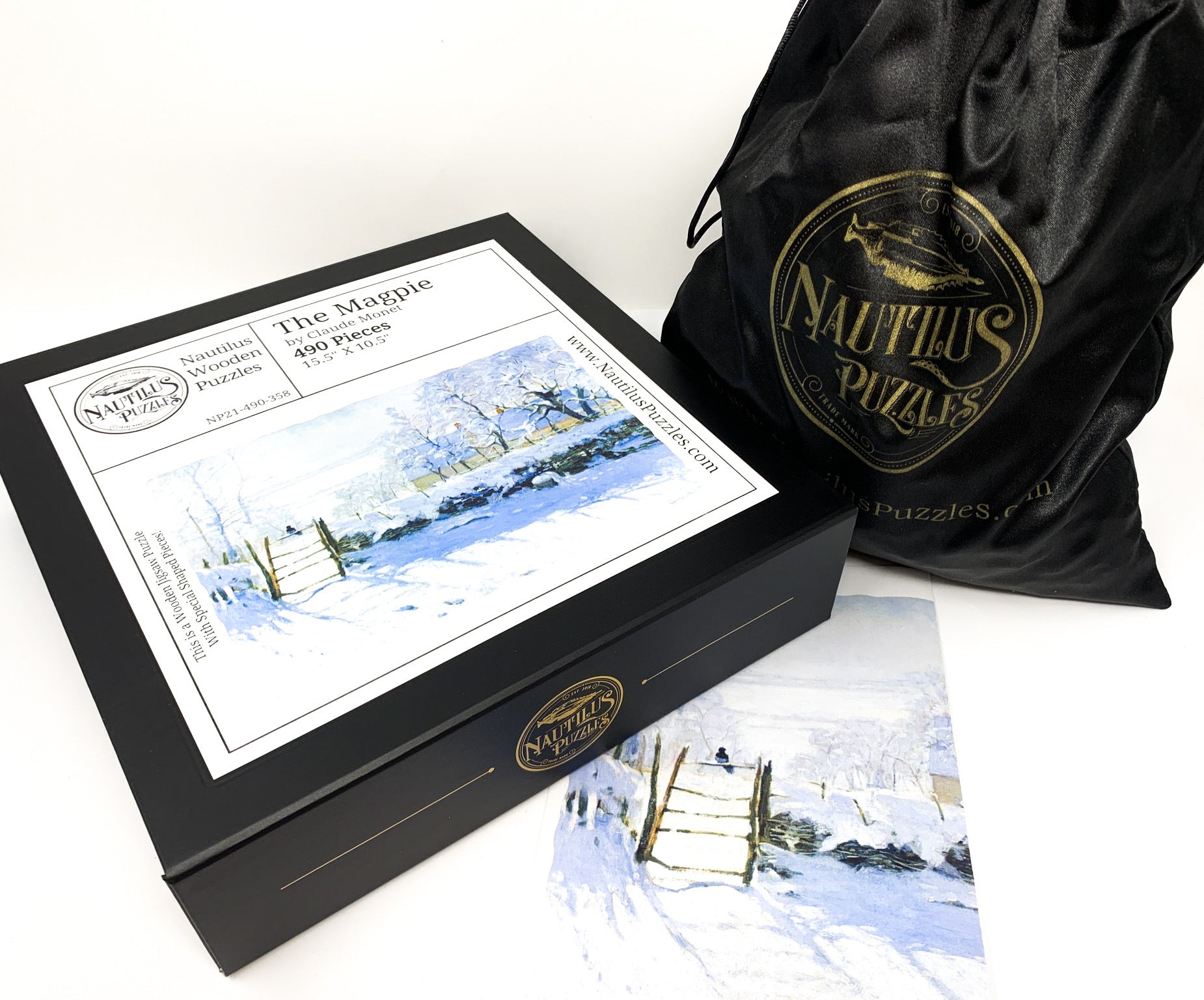 The Magpie by Claude Monet (490 Piece Wooden Jigsaw Puzzle) - Nautilus Puzzles - Wooden Jigsaw Puzzles For Adults