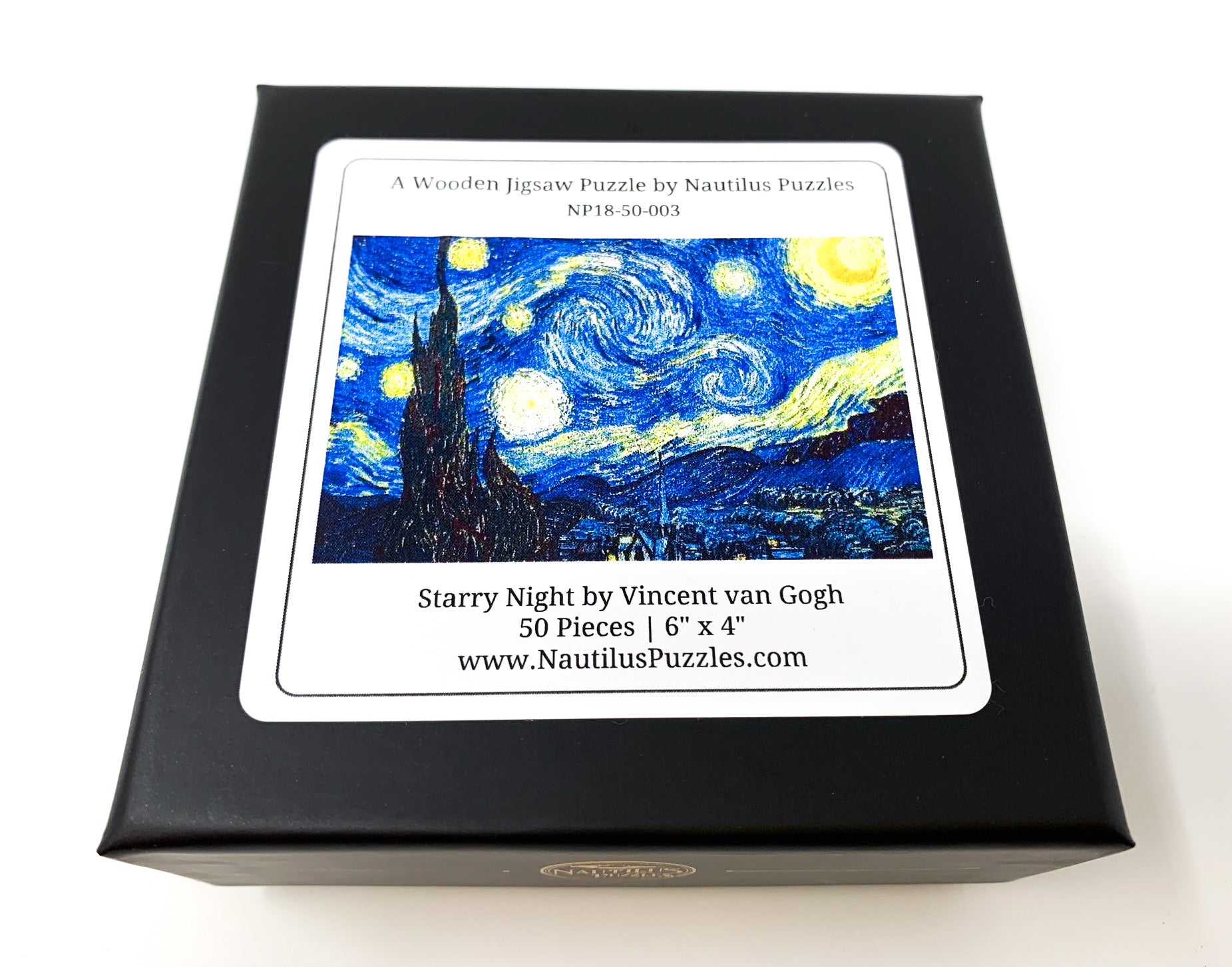 Starry Night by Vincent Van Gogh (50 Pieces) Mini Wooden Jigsaw Puzzle - Nautilus Puzzles - Wooden Jigsaw Puzzles For Adults