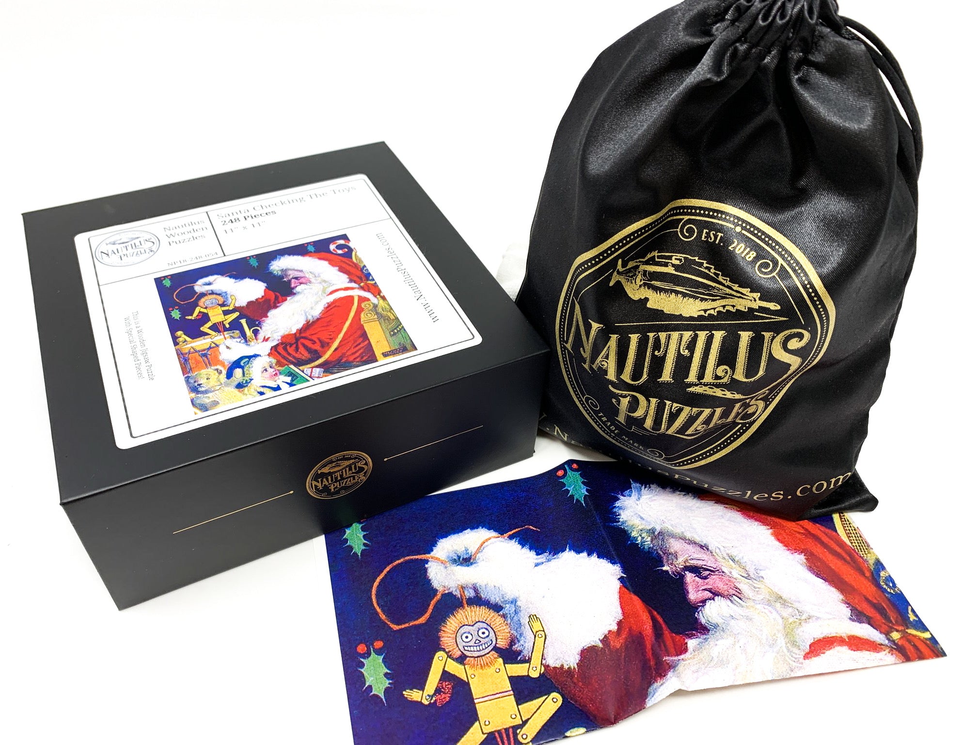 Santa Checking The Toys (248 Pieces) Christmas Wooden Jigsaw Puzzle by Norman Price - Nautilus Puzzles - Wooden Jigsaw Puzzles For Adults