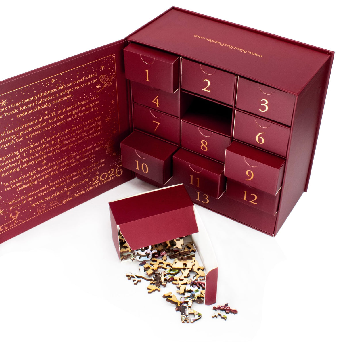 2026 Puzzle Advent Calendar | 12 Days | 688 Pieces | Limited Edition - Nautilus Puzzles - Wooden Jigsaw Puzzles For Adults
