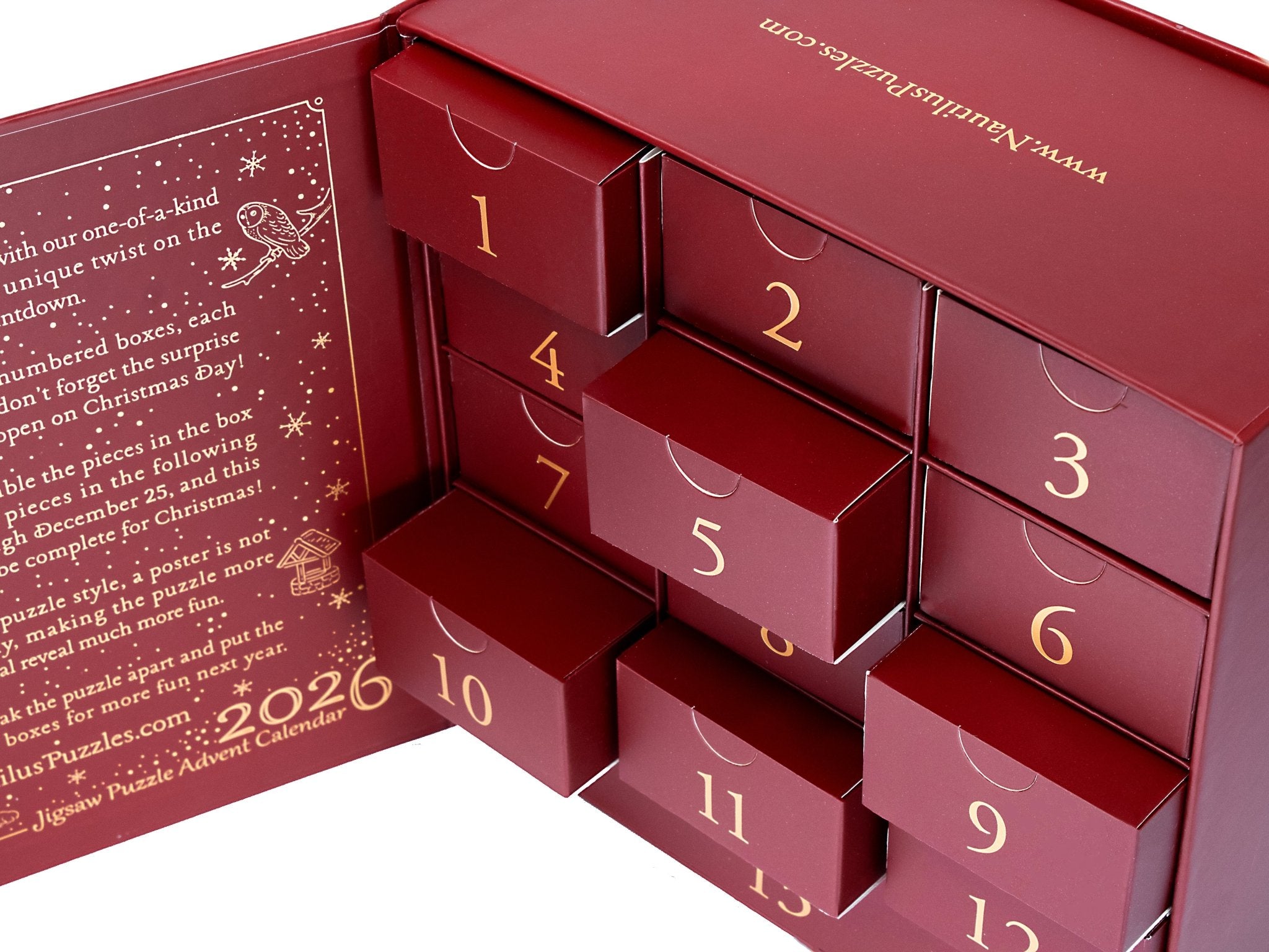 2026 Puzzle Advent Calendar | 12 Days | 688 Pieces | Limited Edition - Nautilus Puzzles - Wooden Jigsaw Puzzles For Adults
