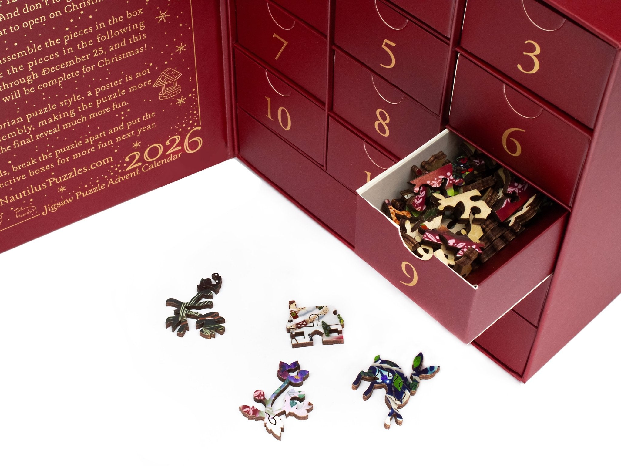 2026 Puzzle Advent Calendar | 12 Days | 688 Pieces | Limited Edition - Nautilus Puzzles - Wooden Jigsaw Puzzles For Adults