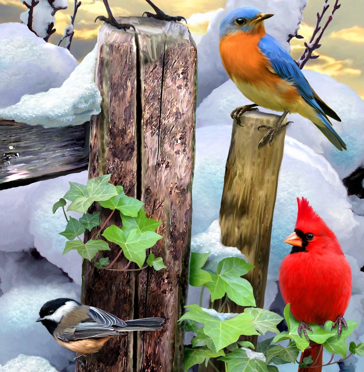 Winter Bird Gathering (125 Piece Wooden Jigsaw Puzzle) | Nautilus