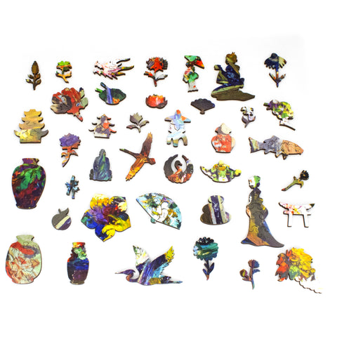 Fish, Fruits, and Flowers (506 Piece Wooden Jigsaw Puzzle)