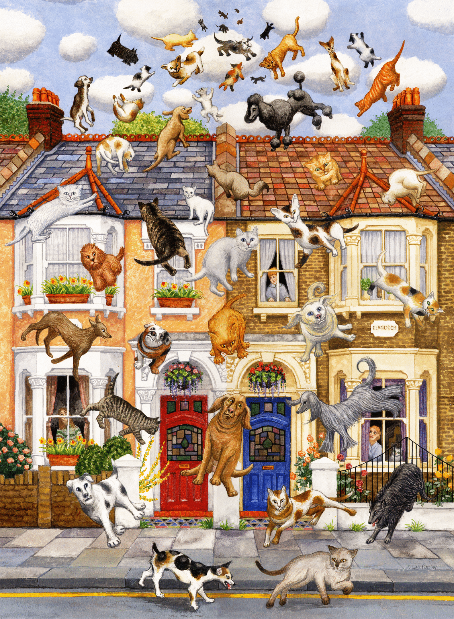 Raining Cats and Dogs (474 Piece Wooden Jigsaw Puzzle)