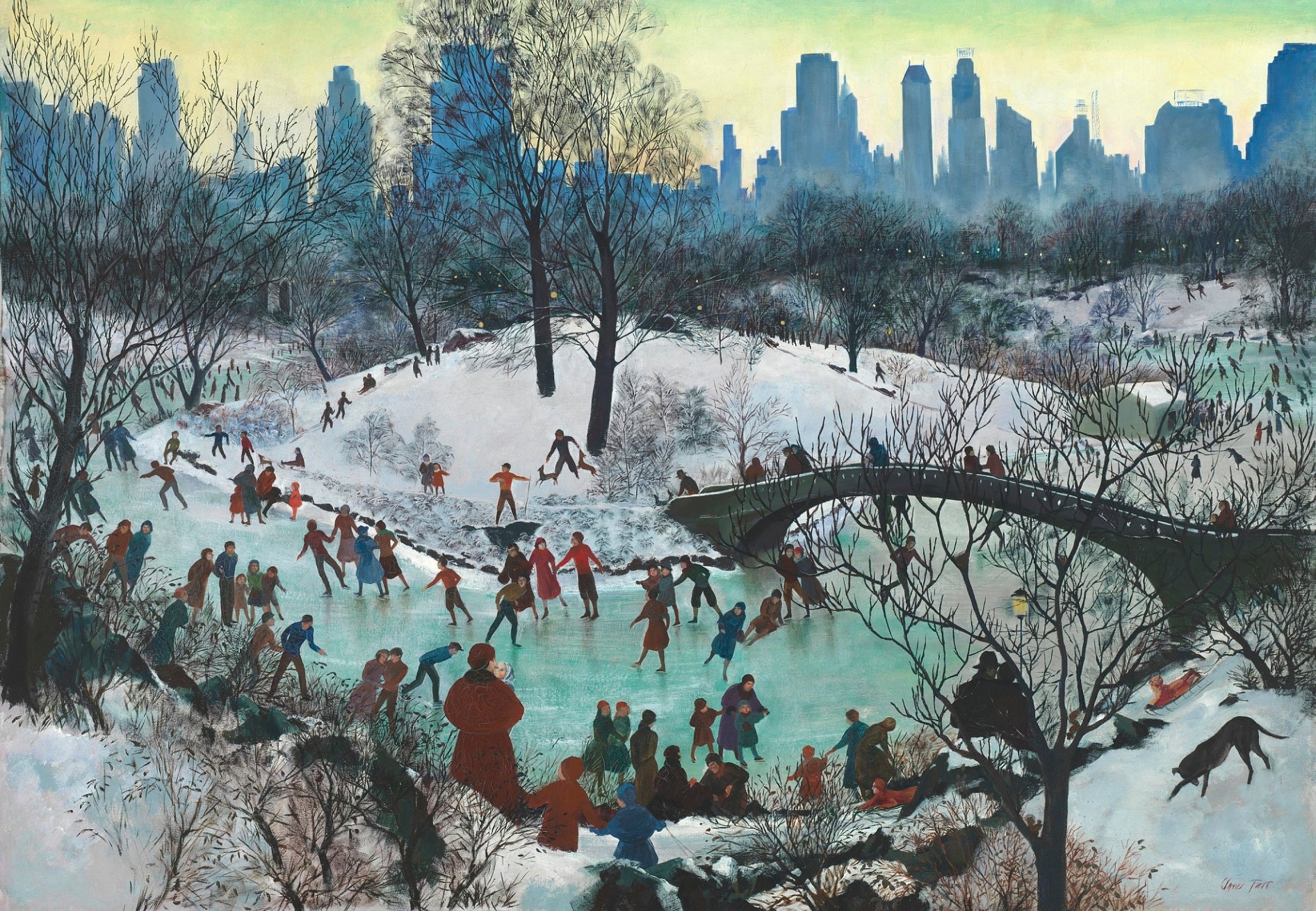 Skating In Central Park (249 Piece Wooden Christmas Puzzle) - Nautilus Puzzles - Wooden Jigsaw Puzzles For Adults