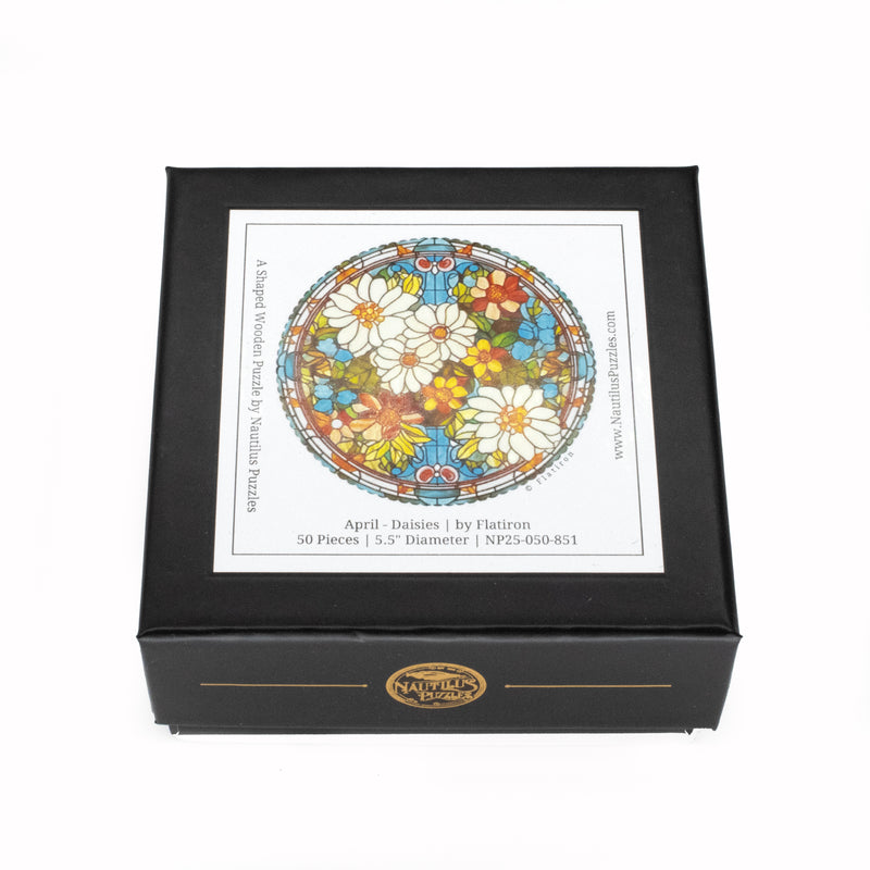 April - Daisies (50 Piece Round Mini Wooden Jigsaw Puzzle) - Nautilus Puzzles - Wooden Jigsaw Puzzles For Adults