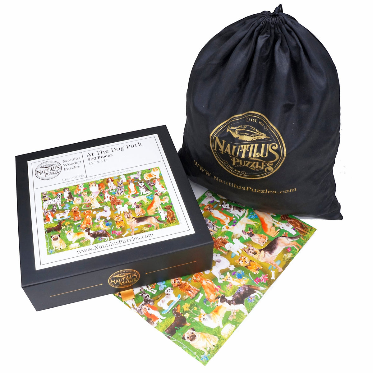 At The Dog Park (500 Piece Wooden Jigsaw Puzzle) - Nautilus Puzzles - Wooden Jigsaw Puzzles For Adults