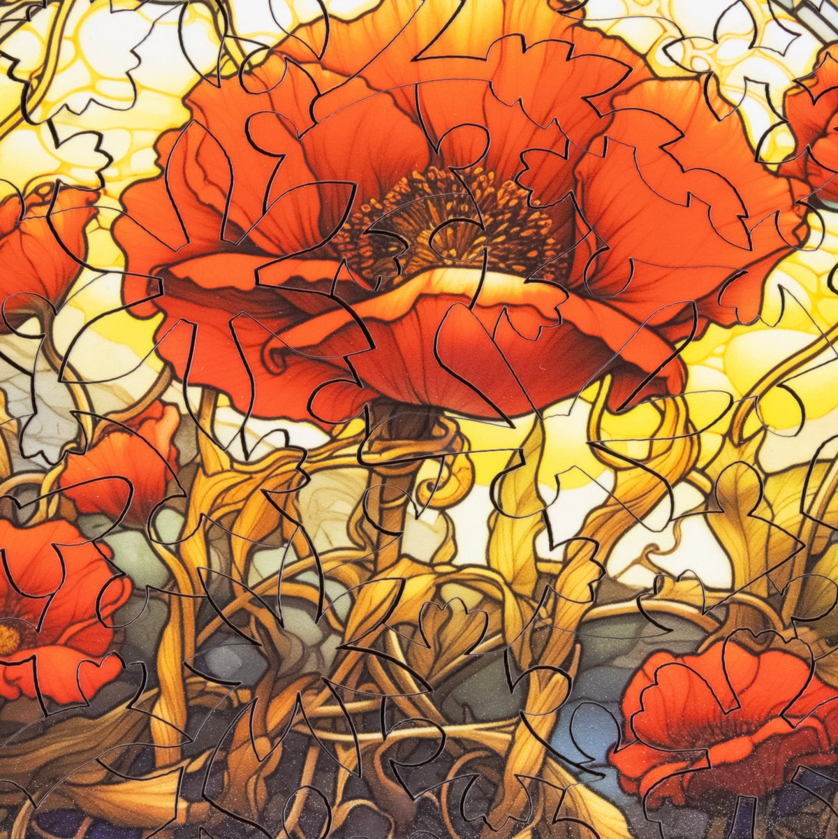 August - Poppies (50 Piece Round Mini Wooden Jigsaw Puzzle) - Nautilus Puzzles - Wooden Jigsaw Puzzles For Adults