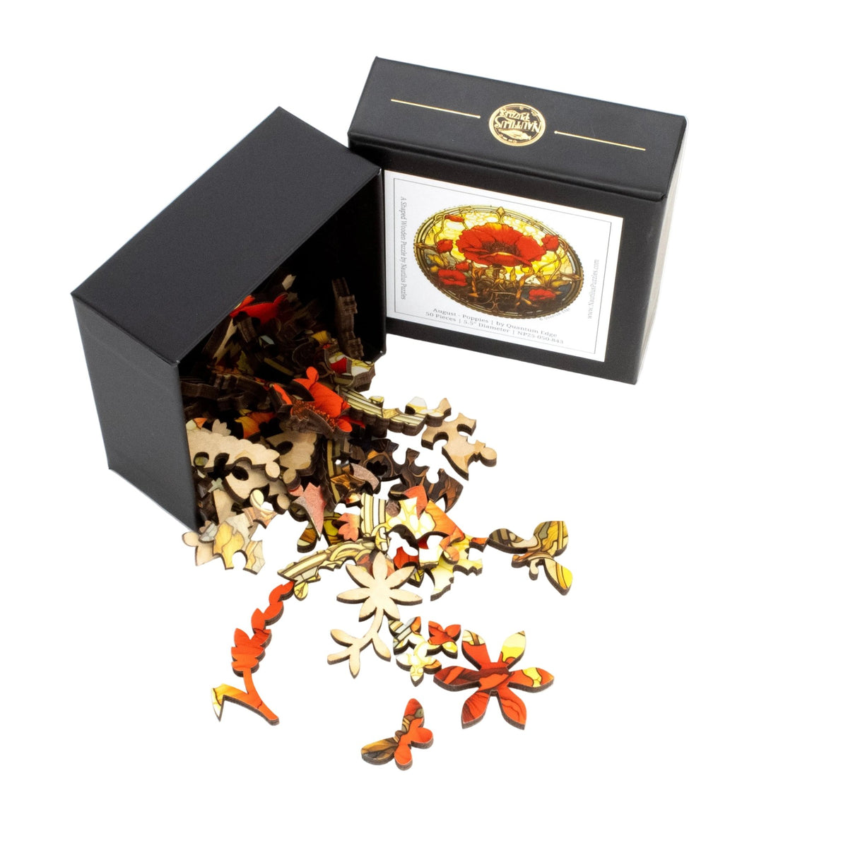 August - Poppies (50 Piece Round Mini Wooden Jigsaw Puzzle) - Nautilus Puzzles - Wooden Jigsaw Puzzles For Adults