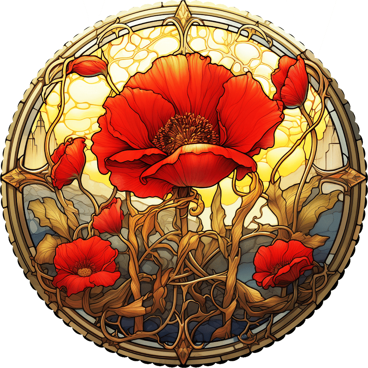 August - Poppies (50 Piece Round Mini Wooden Jigsaw Puzzle) - Nautilus Puzzles - Wooden Jigsaw Puzzles For Adults