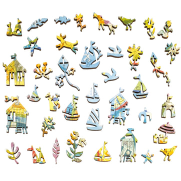 Beach Huts (479 Piece Wooden Jigsaw Puzzle) - Nautilus Puzzles - Wooden Jigsaw Puzzles For Adults