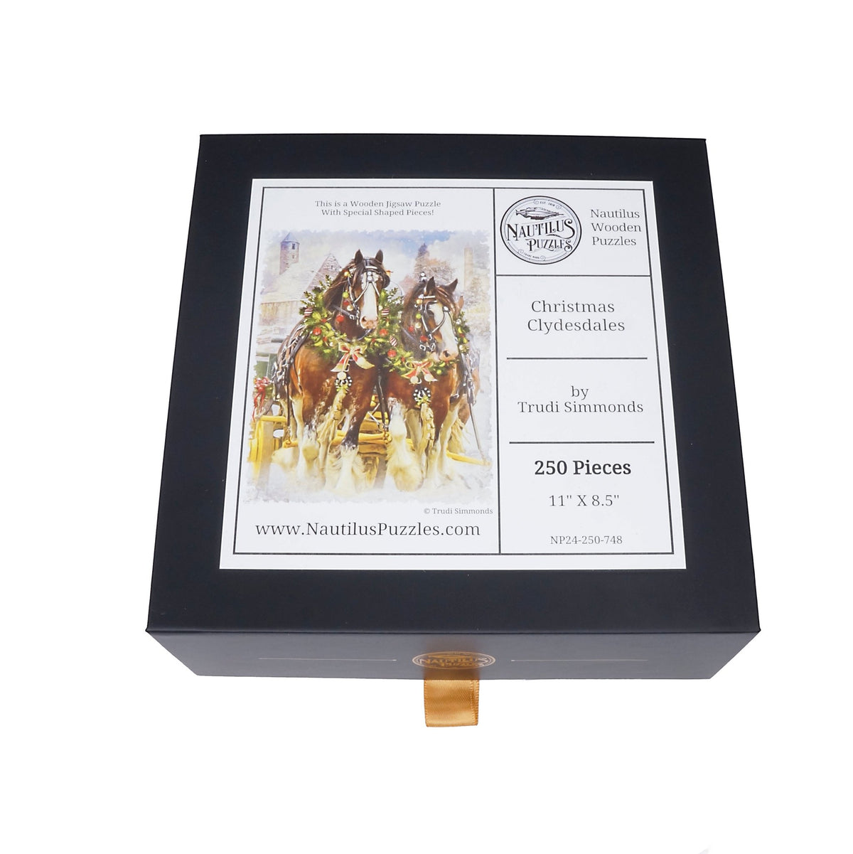 Christmas Clydesdales (250 Piece Christmas Wooden Jigsaw Puzzle) - Nautilus Puzzles - Wooden Jigsaw Puzzles For Adults