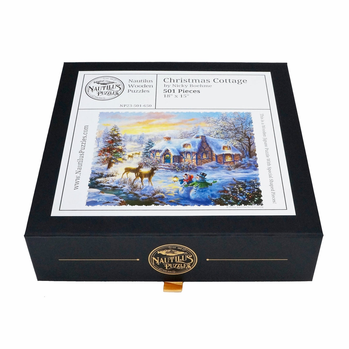 Christmas Cottage (501 Piece Christmas Wooden Jigsaw Puzzle) - Nautilus Puzzles - Wooden Jigsaw Puzzles For Adults