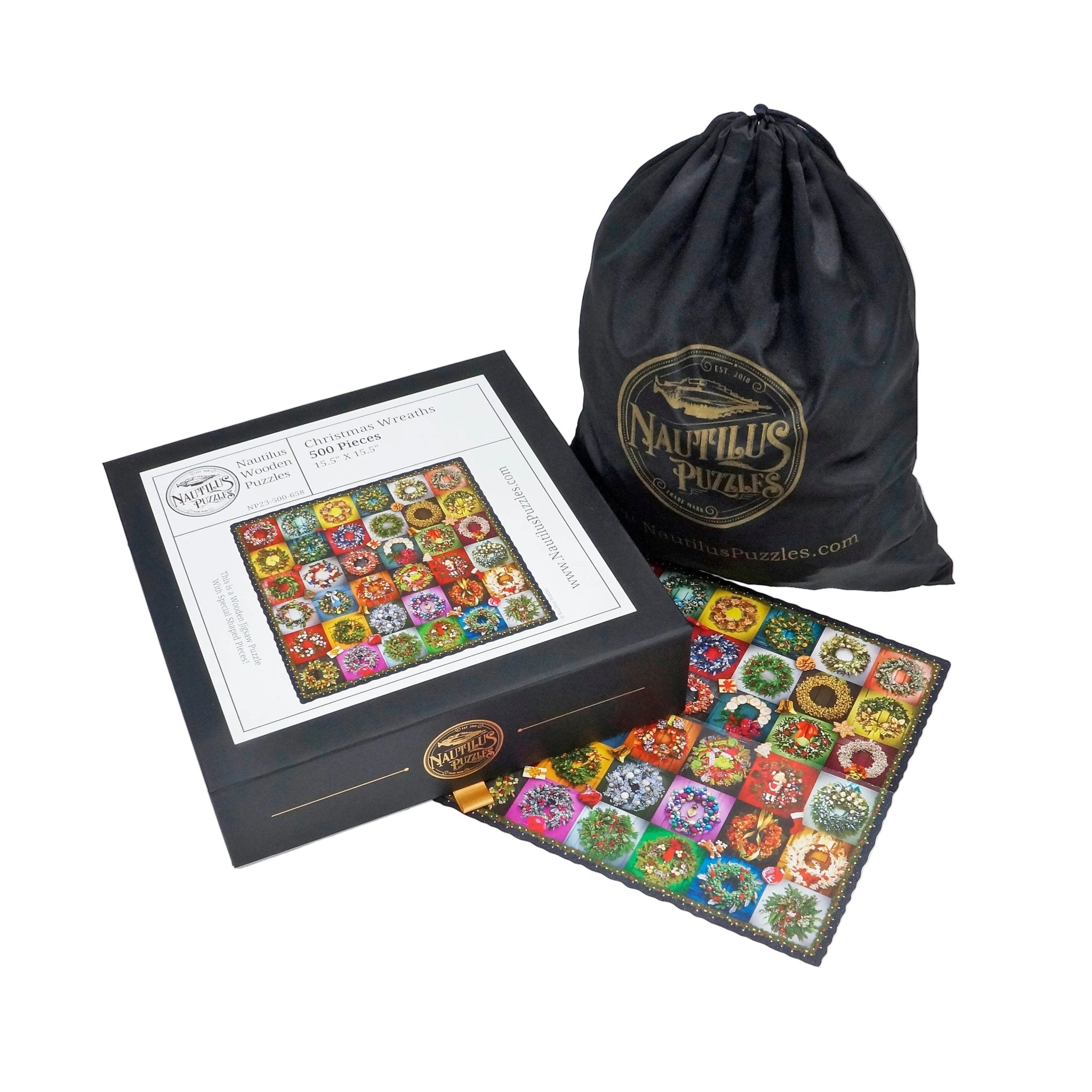 Christmas Wreaths (500 Pieces) Christmas Wooden Jigsaw Puzzle - Nautilus Puzzles - Wooden Jigsaw Puzzles For Adults