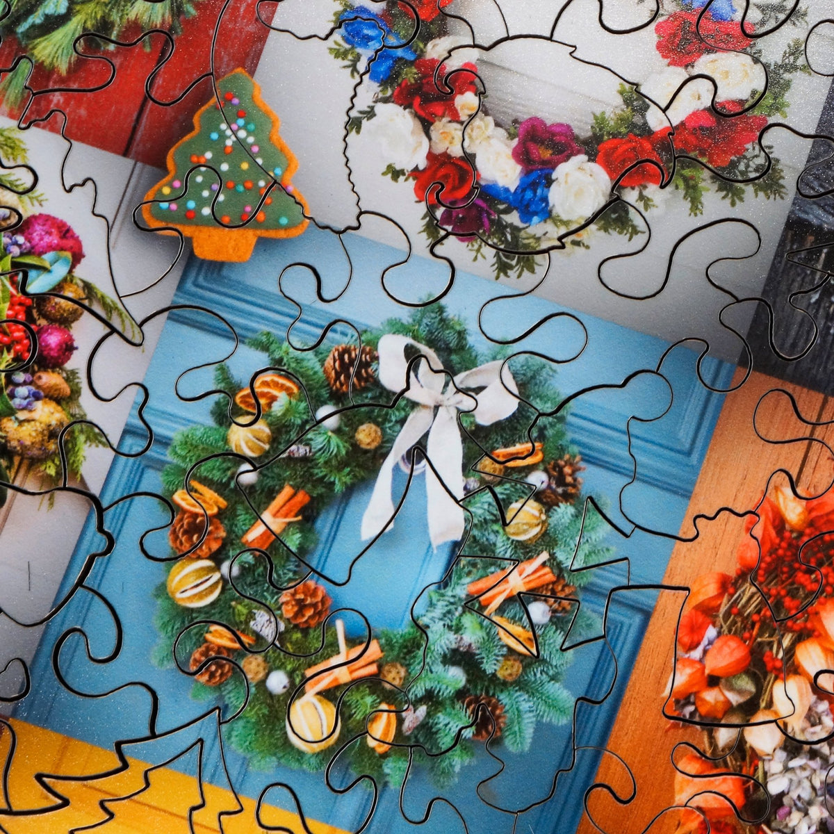 Christmas Wreaths (500 Pieces) Christmas Wooden Jigsaw Puzzle - Nautilus Puzzles - Wooden Jigsaw Puzzles For Adults