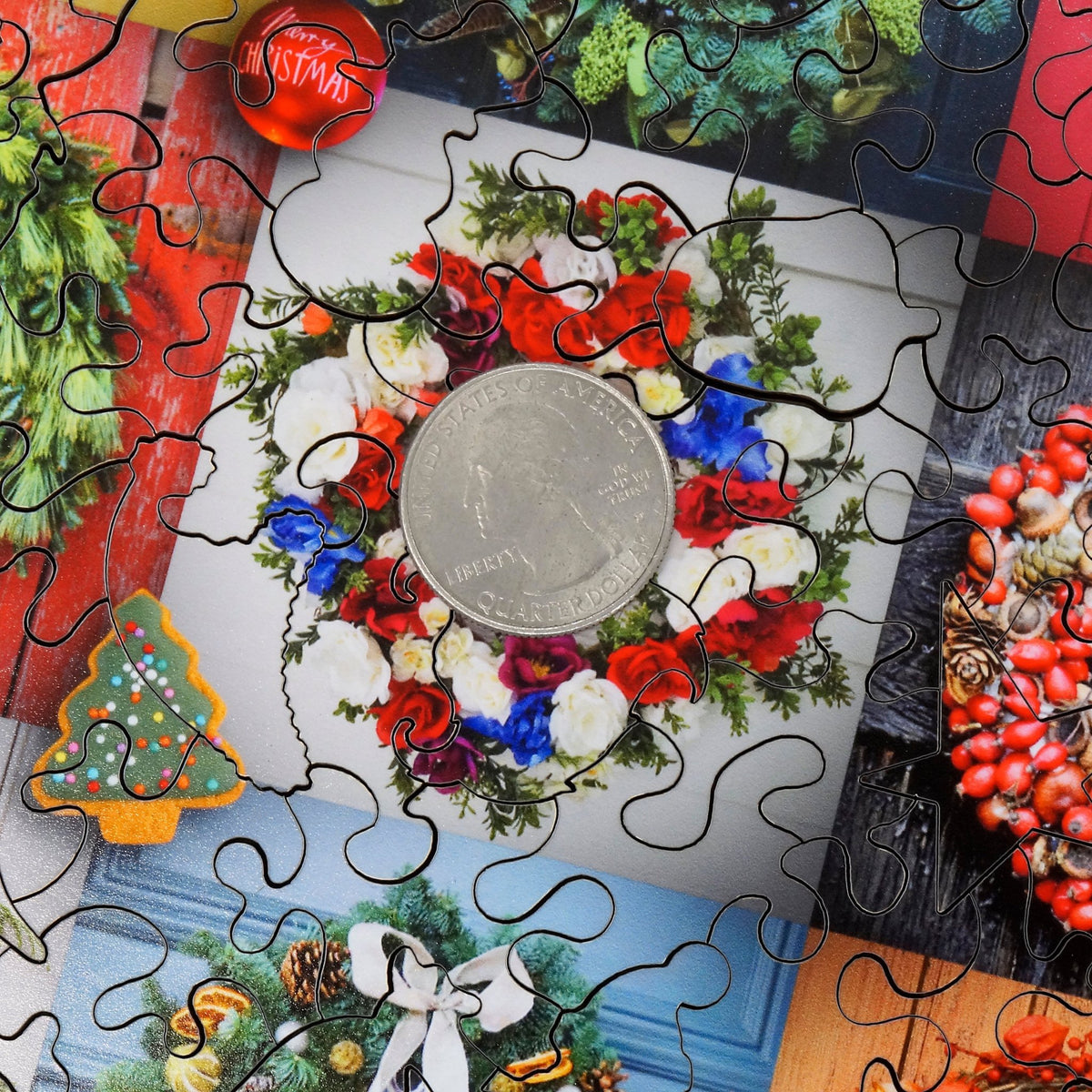Christmas Wreaths (500 Pieces) Christmas Wooden Jigsaw Puzzle - Nautilus Puzzles - Wooden Jigsaw Puzzles For Adults