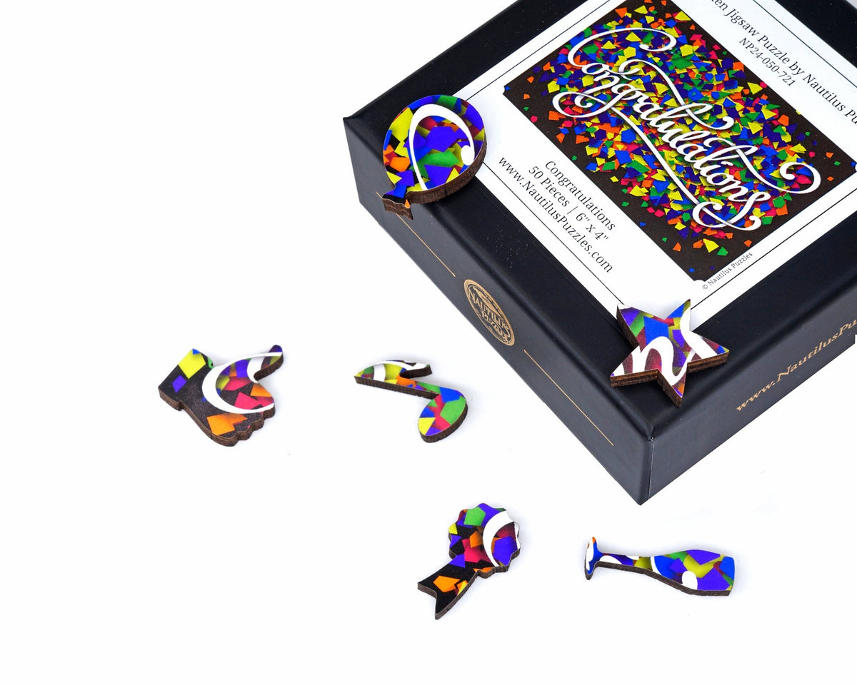 Congratulations (50 Piece Mini Wooden Jigsaw Puzzle) - Nautilus Puzzles - Wooden Jigsaw Puzzles For Adults
