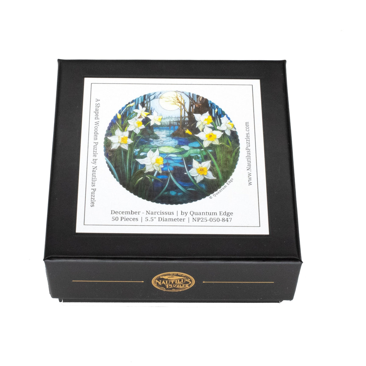 December - Narcissus (50 Piece Round Mini Wooden Jigsaw Puzzle) - Nautilus Puzzles - Wooden Jigsaw Puzzles For Adults
