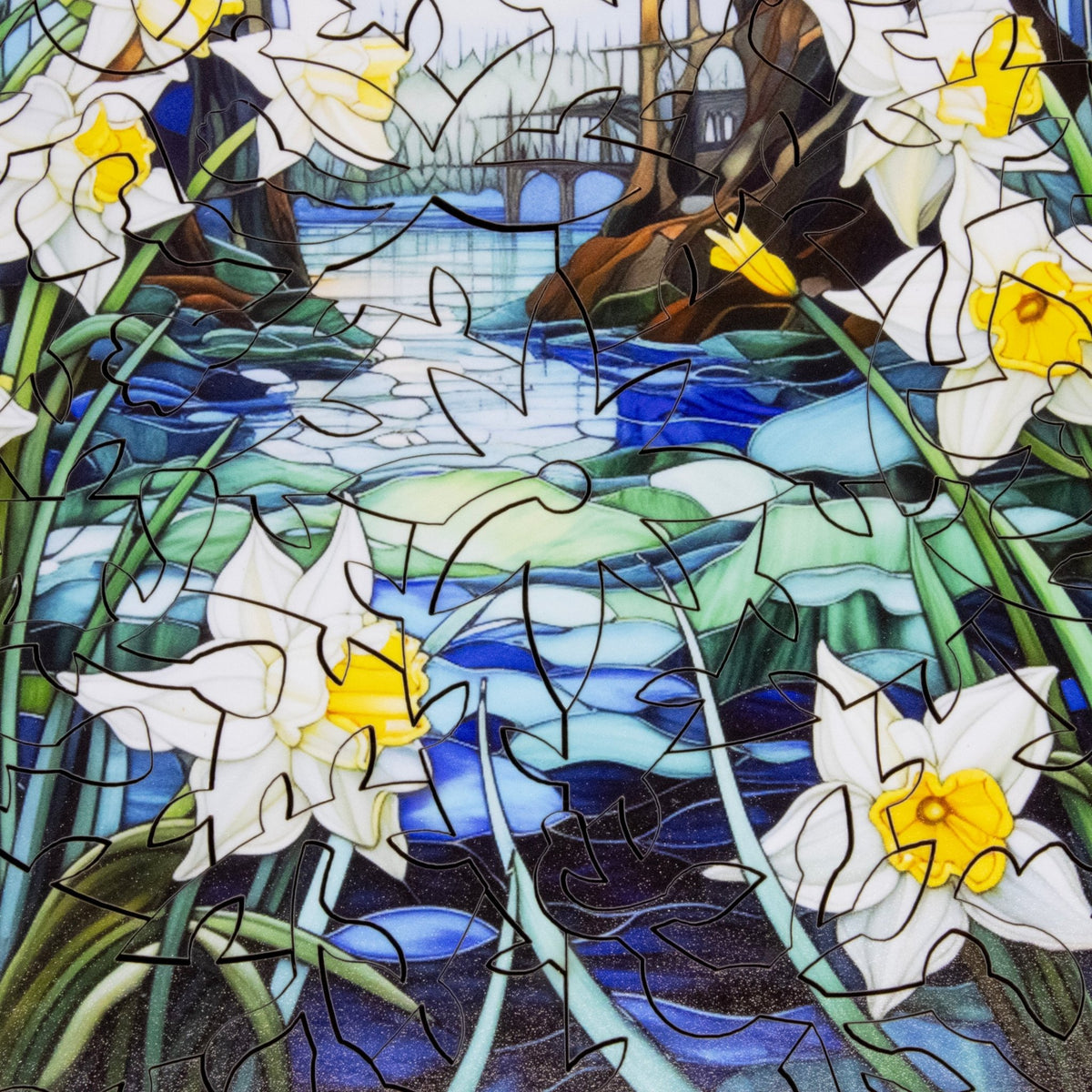 December - Narcissus (50 Piece Round Mini Wooden Jigsaw Puzzle) - Nautilus Puzzles - Wooden Jigsaw Puzzles For Adults