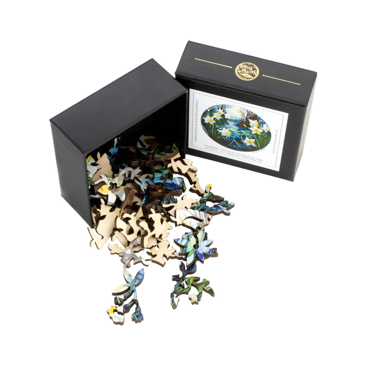 December - Narcissus (50 Piece Round Mini Wooden Jigsaw Puzzle) - Nautilus Puzzles - Wooden Jigsaw Puzzles For Adults