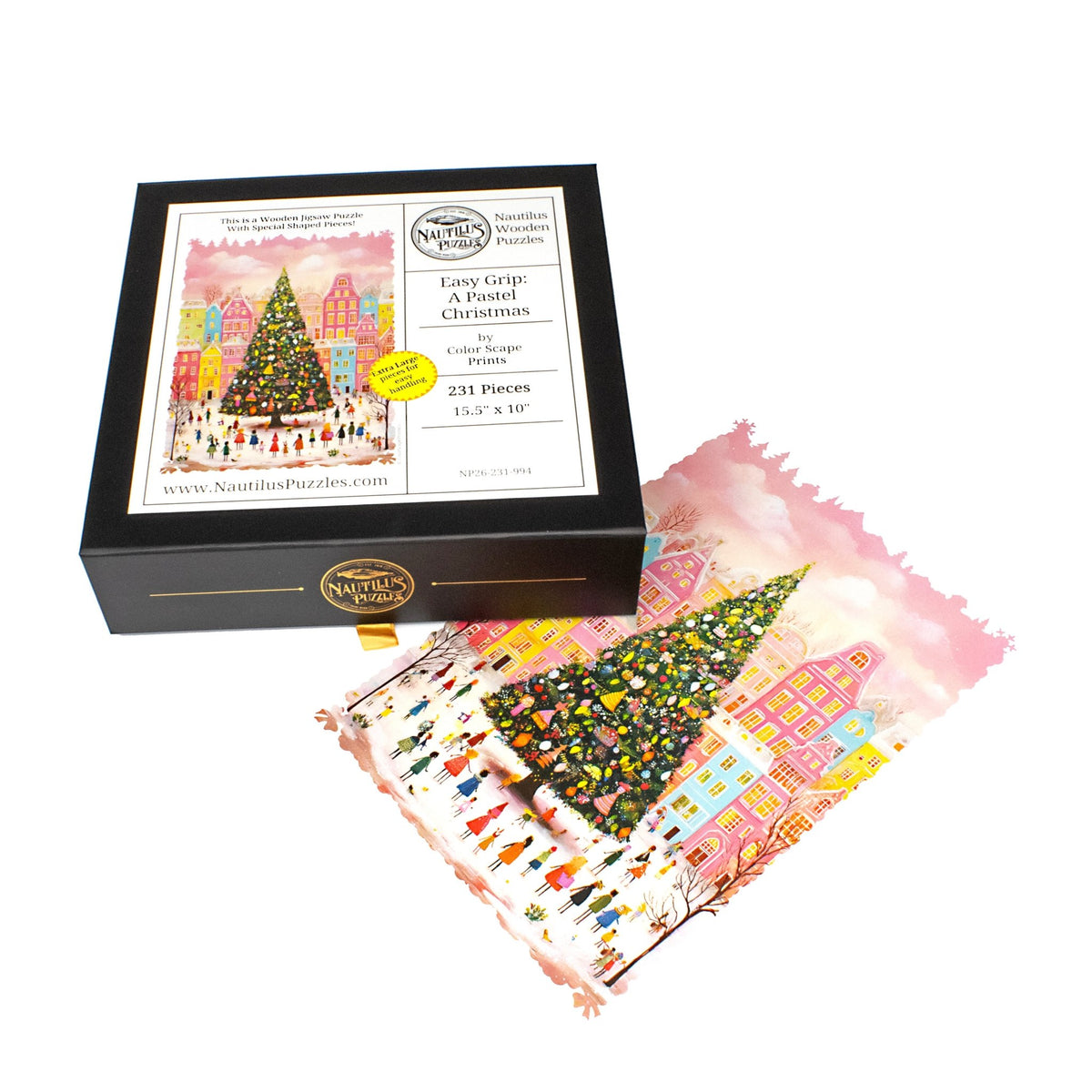 Easy Grip: A Pastel Christmas (231 Piece Christmas Wooden Jigsaw Puzzle) - Nautilus Puzzles - Wooden Jigsaw Puzzles For Adults