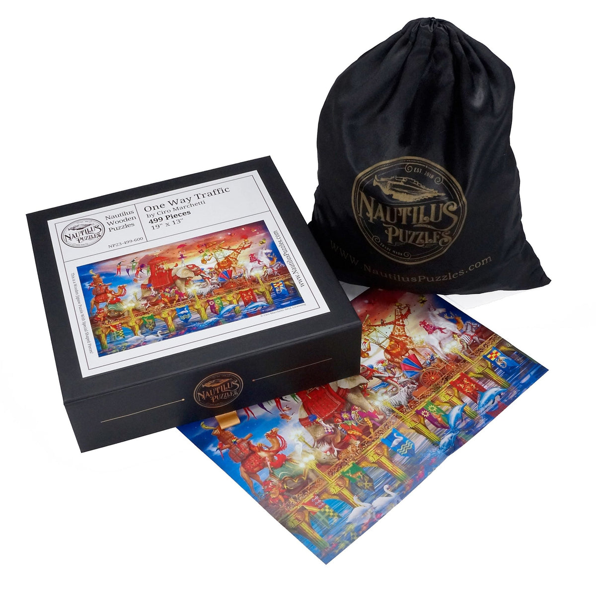 Elephant Puzzle. One Way Traffic. 499 Pieces. Wooden Jigsaw Puzzle - Nautilus Puzzles - Wooden Jigsaw Puzzles For Adults