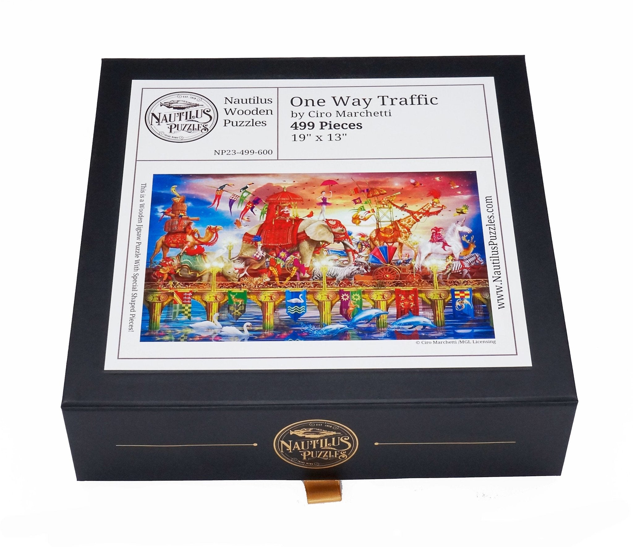 Elephant Puzzle. One Way Traffic. 499 Pieces. Wooden Jigsaw Puzzle - Nautilus Puzzles - Wooden Jigsaw Puzzles For Adults
