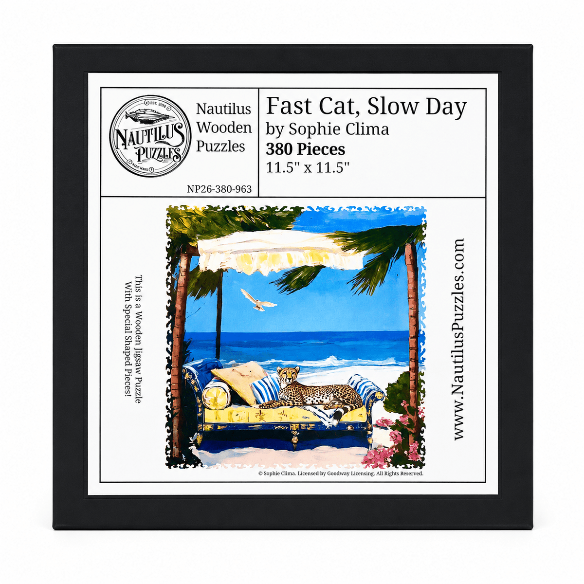 Fast Cat, Slow Day (380 Piece Wooden Jigsaw Puzzle) - Nautilus Puzzles - Wooden Jigsaw Puzzles For Adults