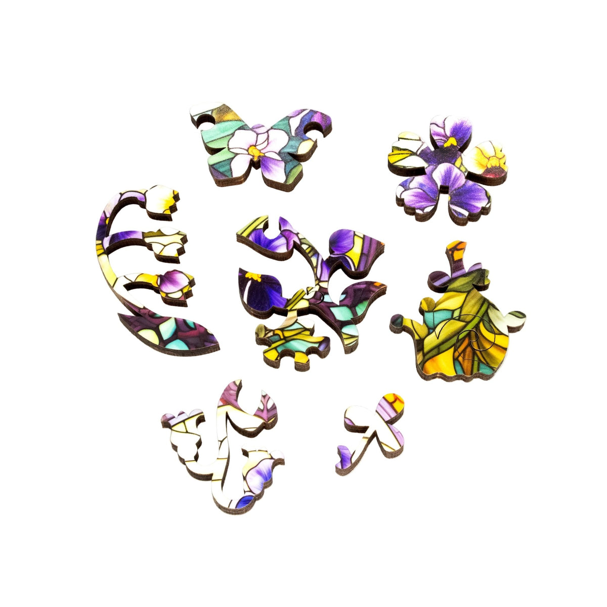 February - Violets (50 Piece Round Mini Wooden Jigsaw Puzzle) - Nautilus Puzzles - Wooden Jigsaw Puzzles For Adults