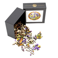 February - Violets (50 Piece Round Mini Wooden Jigsaw Puzzle) - Nautilus Puzzles - Wooden Jigsaw Puzzles For Adults