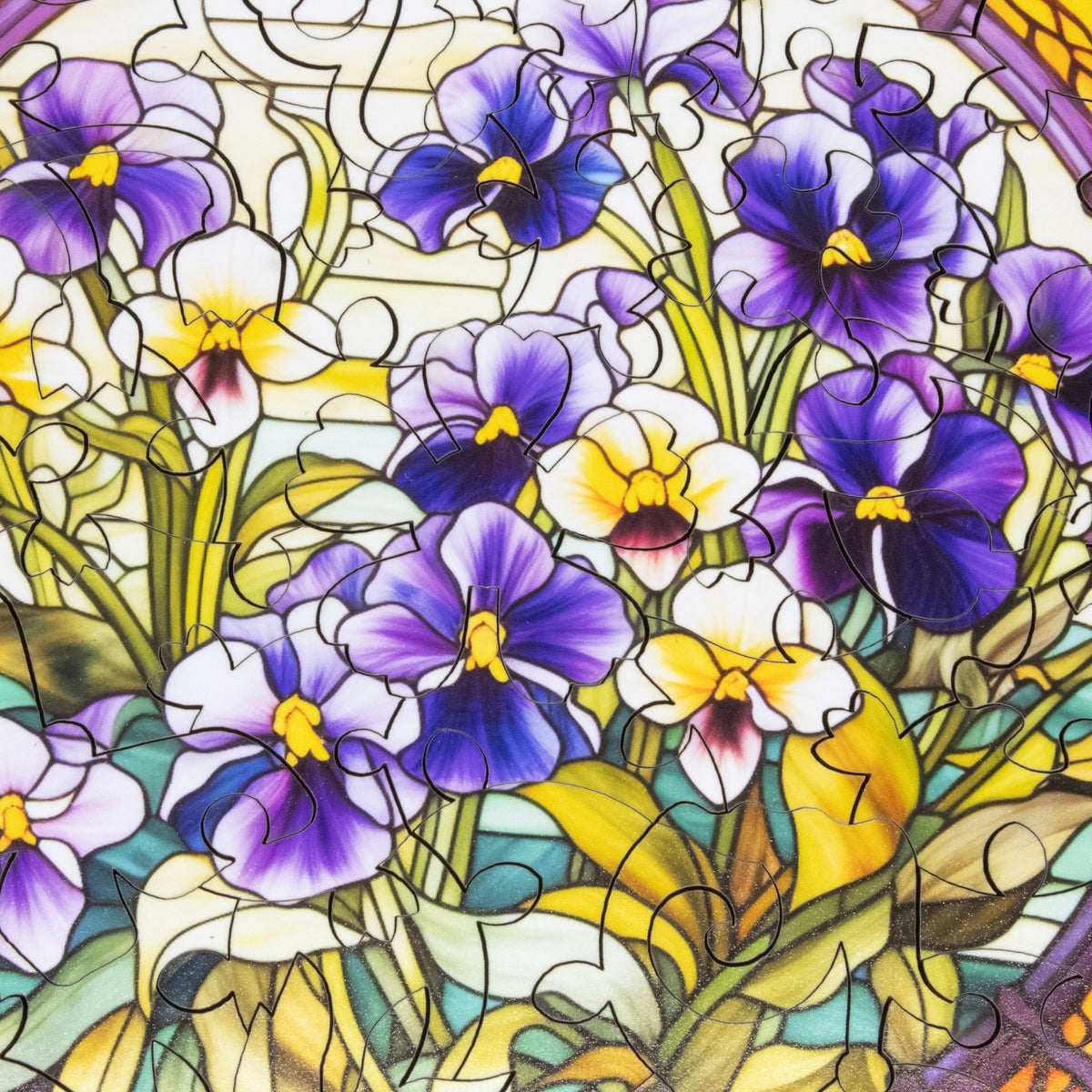 February - Violets (50 Piece Round Mini Wooden Jigsaw Puzzle) - Nautilus Puzzles - Wooden Jigsaw Puzzles For Adults
