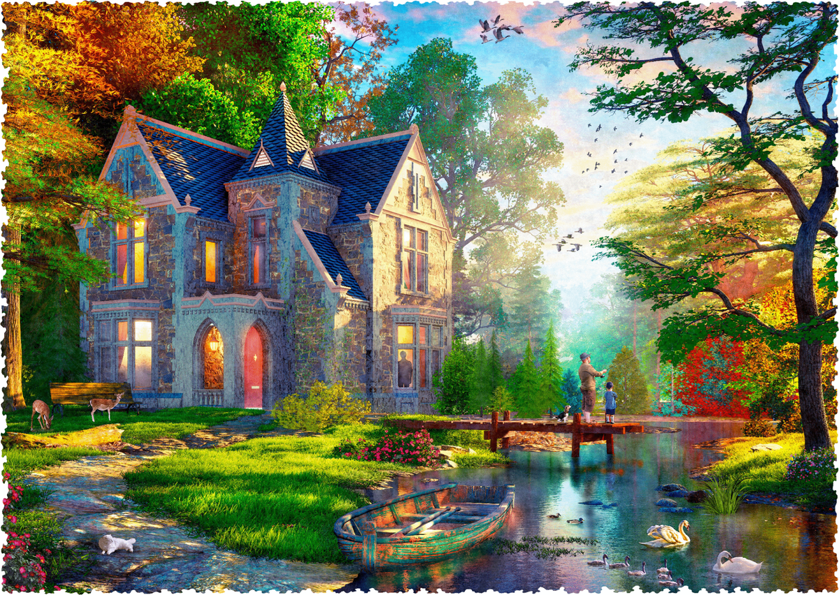 Fishing at the Lodge (480 Piece Wooden Jigsaw Puzzle) - Nautilus Puzzles - Wooden Jigsaw Puzzles For Adults
