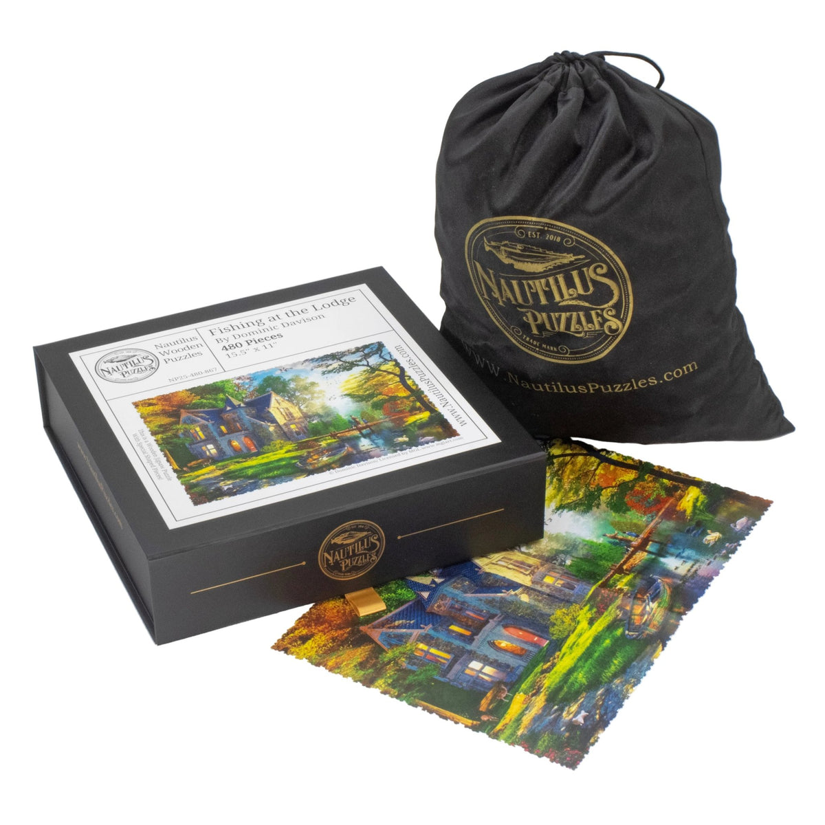 Fishing at the Lodge (480 Piece Wooden Jigsaw Puzzle) - Nautilus Puzzles - Wooden Jigsaw Puzzles For Adults